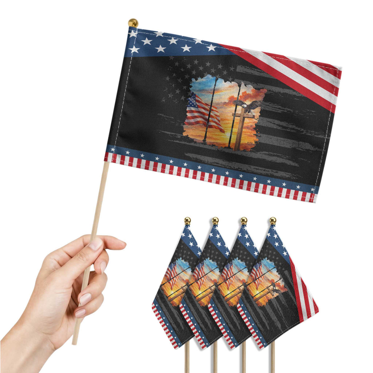 Faith And Freedom Christian American Flag Eagle Patriotic Handheld Flag American Faith Pride
