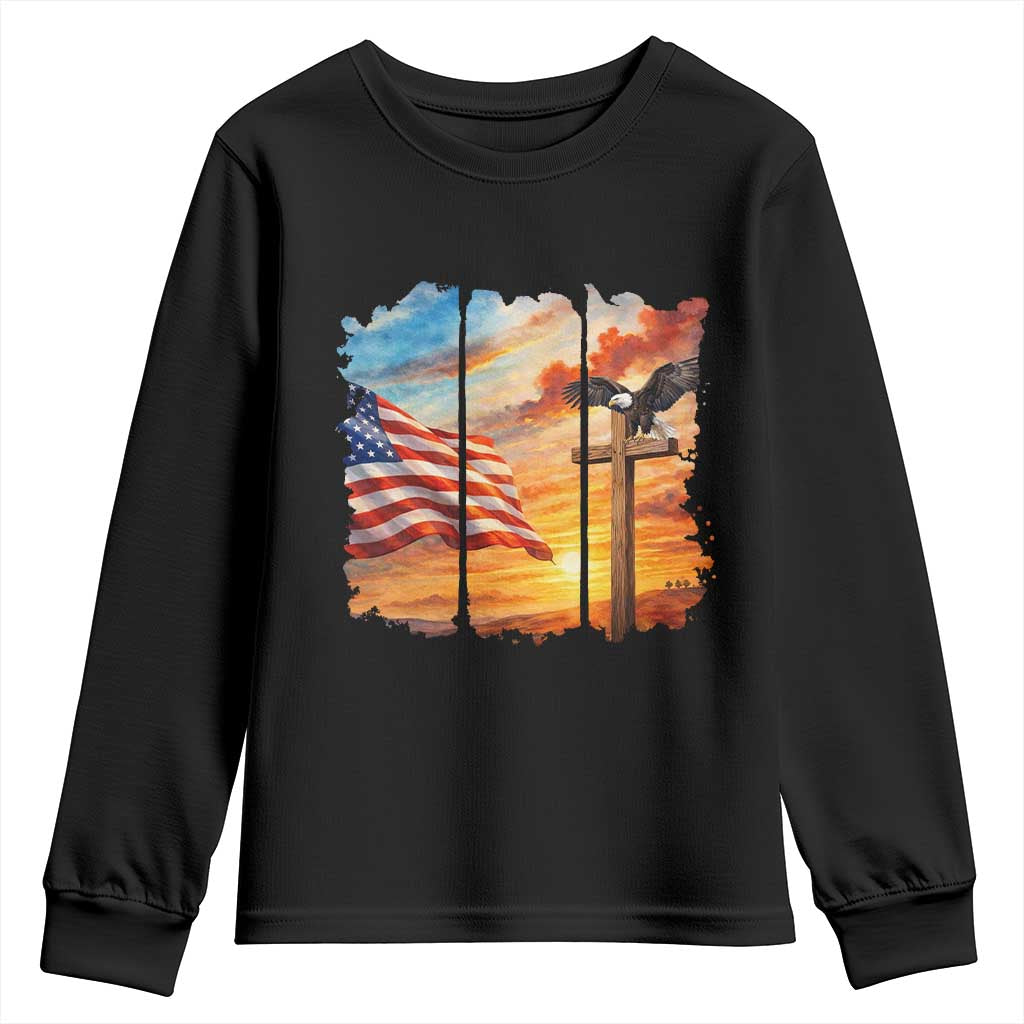 Faith And Freedom Christian American Flag Eagle Youth Sweatshirt American Faith Pride