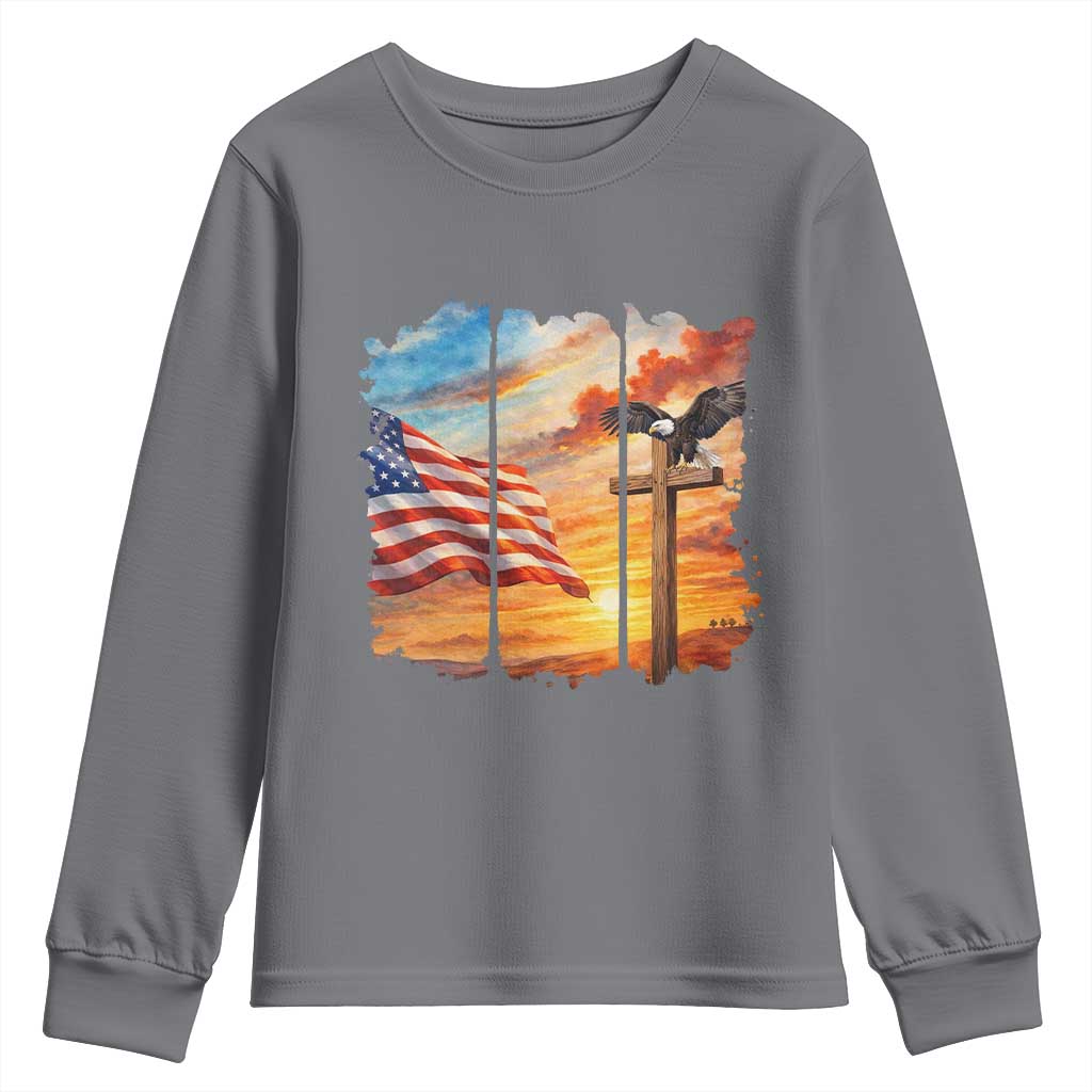 Faith And Freedom Christian American Flag Eagle Youth Sweatshirt American Faith Pride