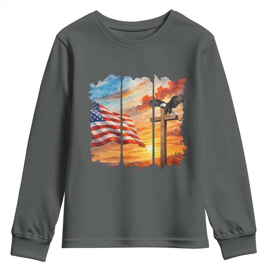 Faith And Freedom Christian American Flag Eagle Youth Sweatshirt American Faith Pride