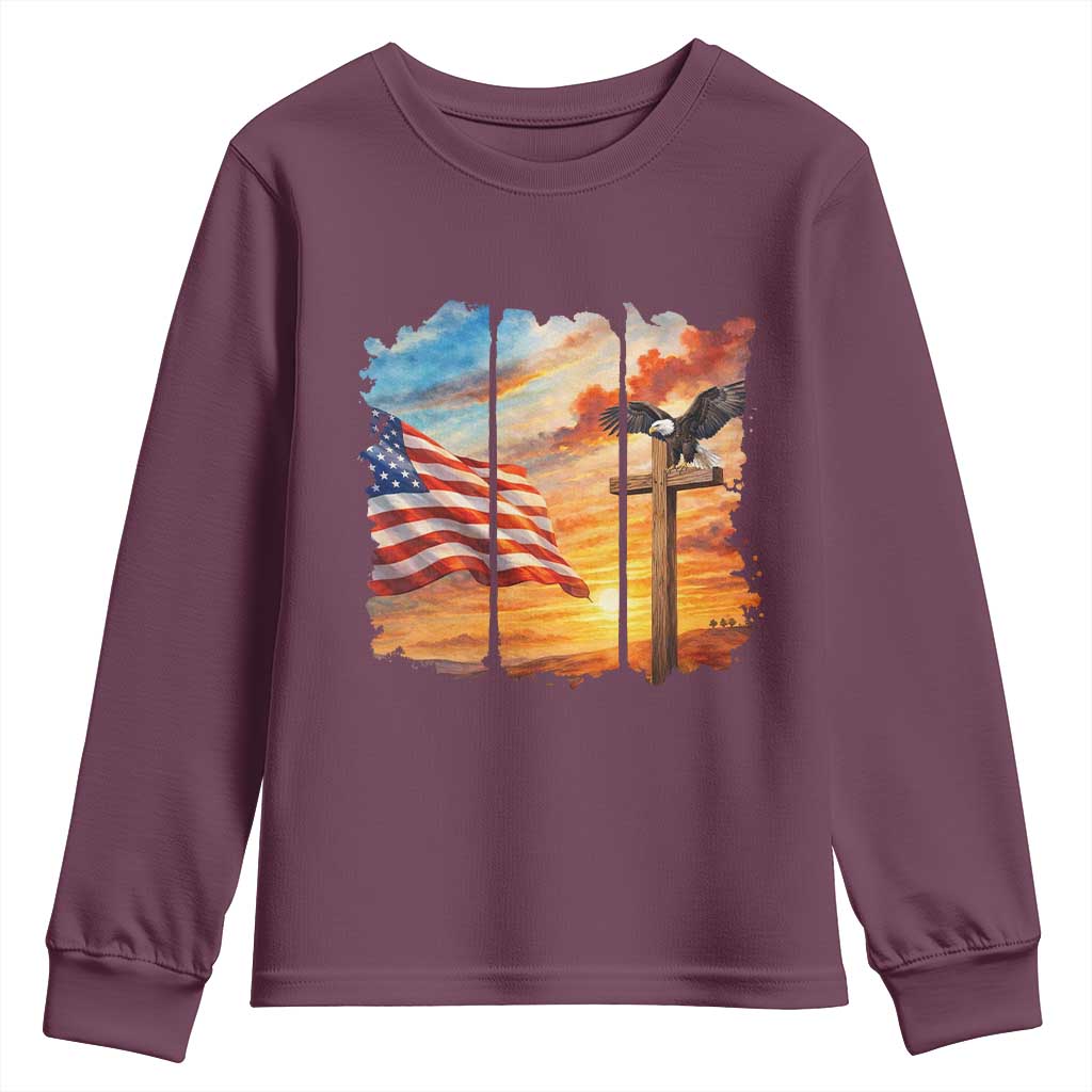 Faith And Freedom Christian American Flag Eagle Youth Sweatshirt American Faith Pride