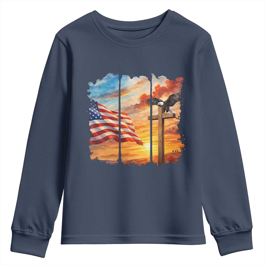 Faith And Freedom Christian American Flag Eagle Youth Sweatshirt American Faith Pride