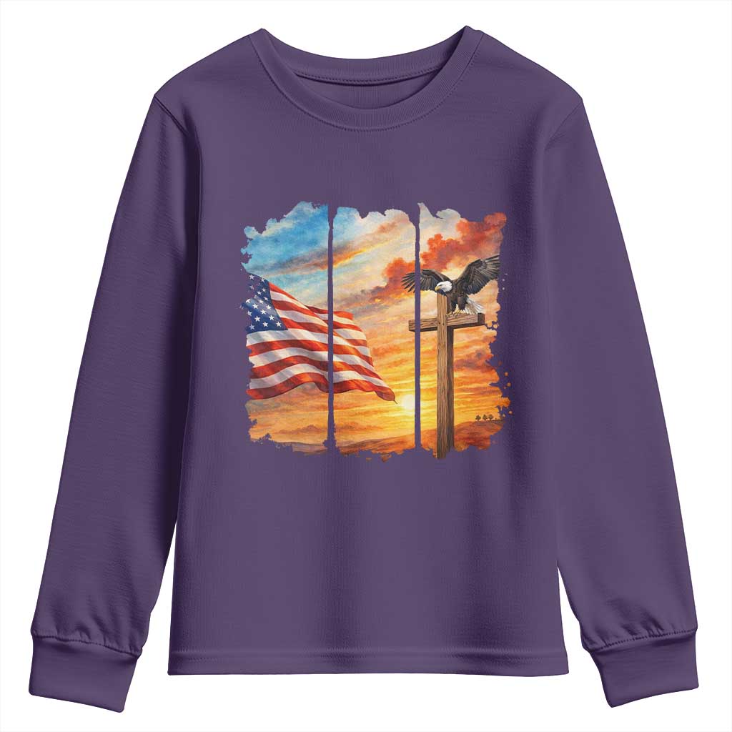 Faith And Freedom Christian American Flag Eagle Youth Sweatshirt American Faith Pride