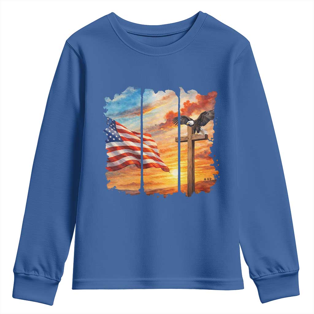 Faith And Freedom Christian American Flag Eagle Youth Sweatshirt American Faith Pride