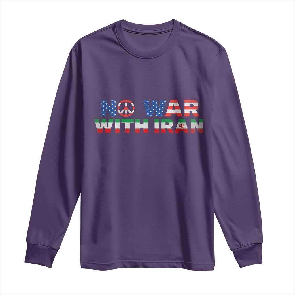 No War USA Iran Flag Long Sleeve Shirt Iranian Freedom Peace Advocate Gift