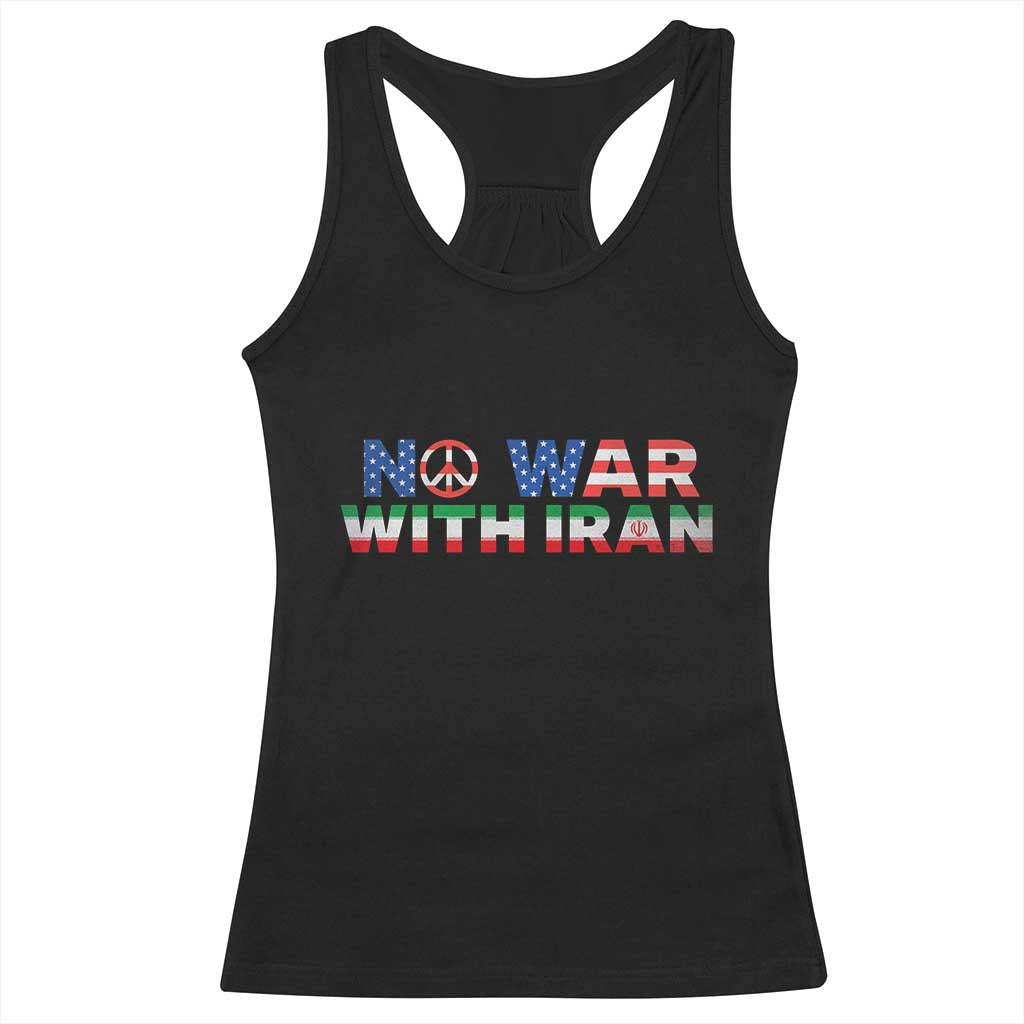 No War USA Iran Flag Racerback Tank Top Iranian Freedom Peace Advocate Gift