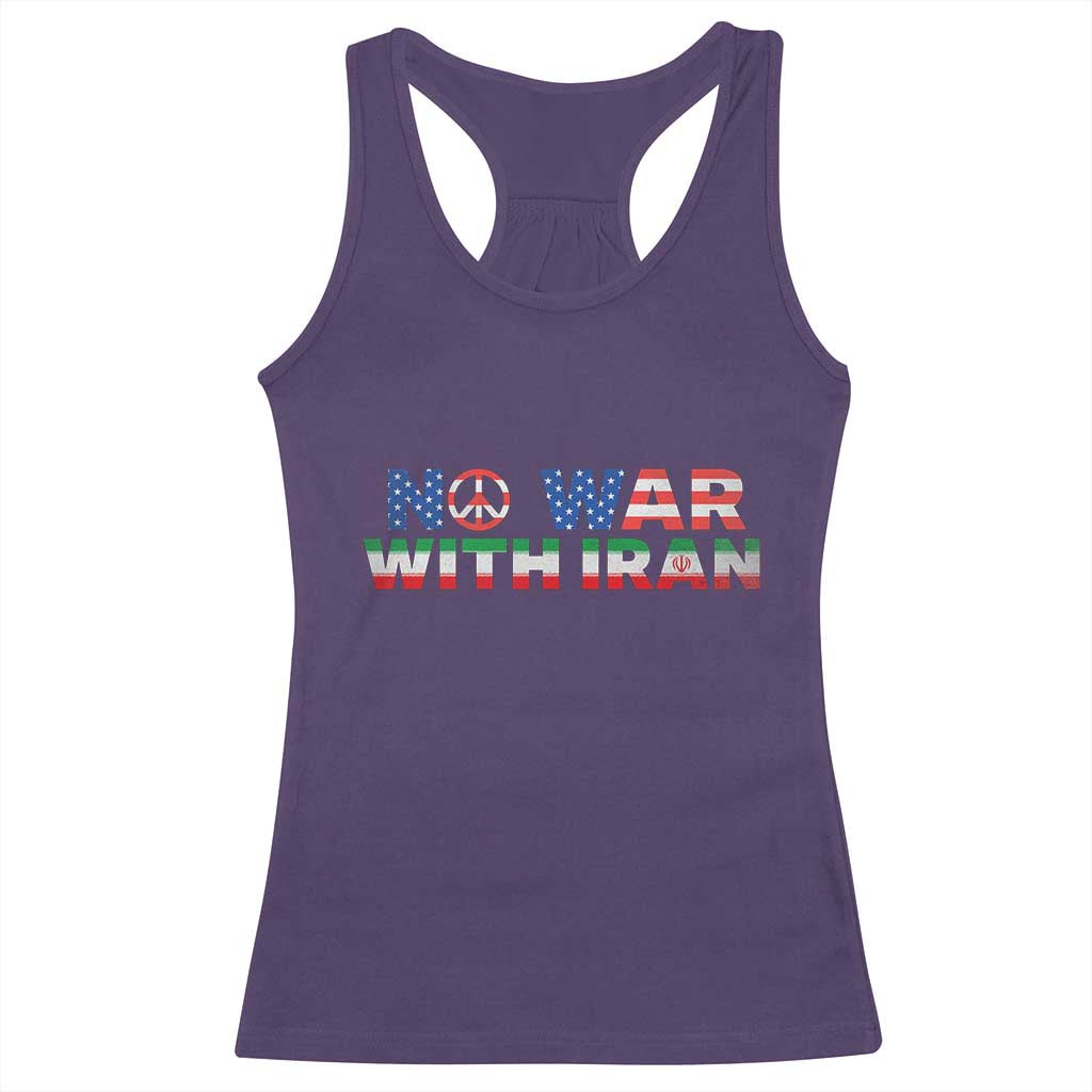 No War USA Iran Flag Racerback Tank Top Iranian Freedom Peace Advocate Gift