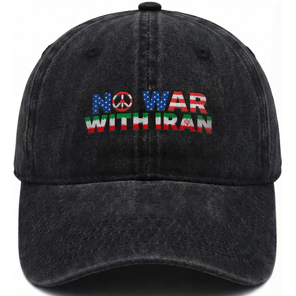 No War USA Iran Flag Washed Cotton Baseball Cap Iranian Freedom Peace Advocate Gift