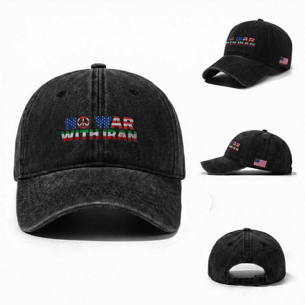 No War USA Iran Flag Washed Cotton Baseball Cap Iranian Freedom Peace Advocate Gift