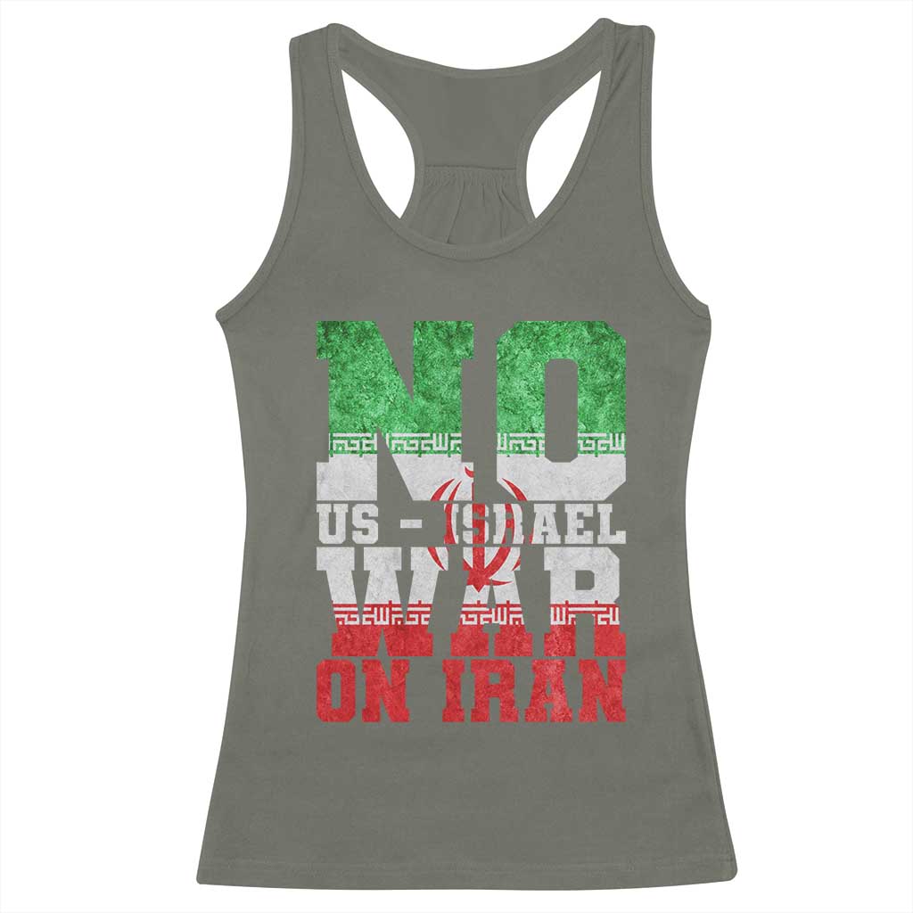 No Us Israel War On Iran Racerback Tank Top Anti War Political Protest Statement