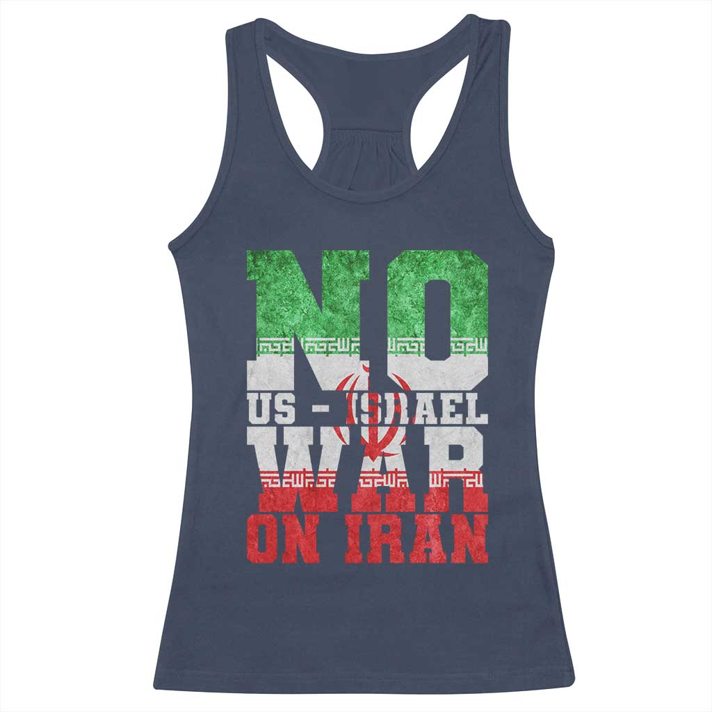 No Us Israel War On Iran Racerback Tank Top Anti War Political Protest Statement