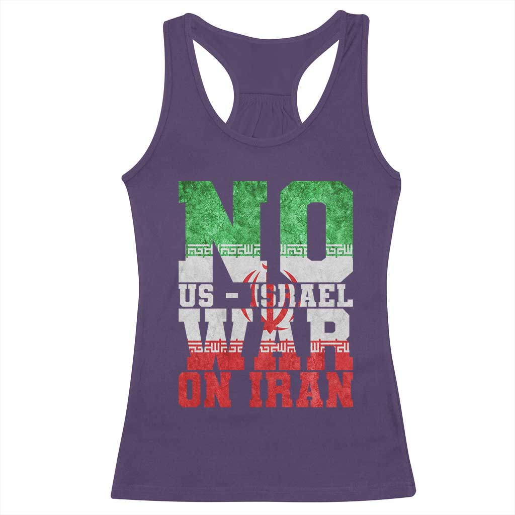 No Us Israel War On Iran Racerback Tank Top Anti War Political Protest Statement
