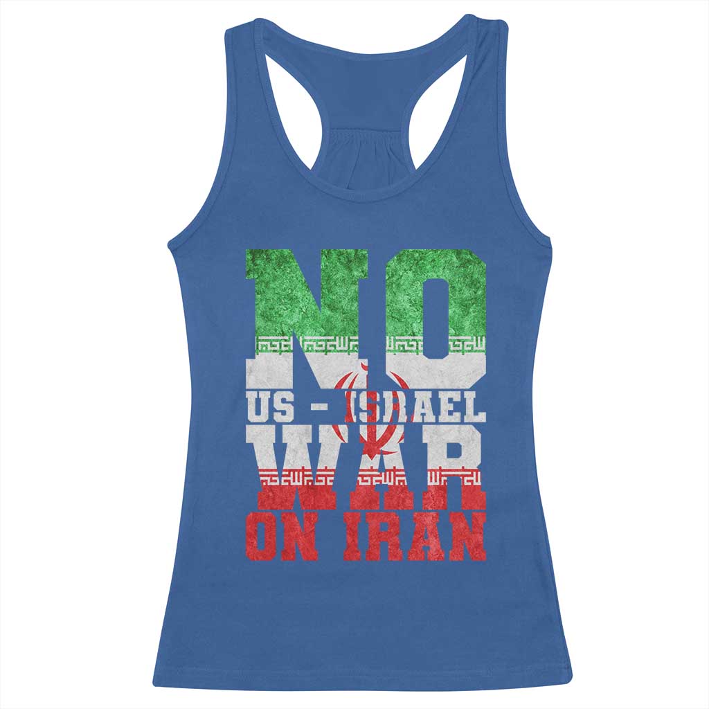No Us Israel War On Iran Racerback Tank Top Anti War Political Protest Statement