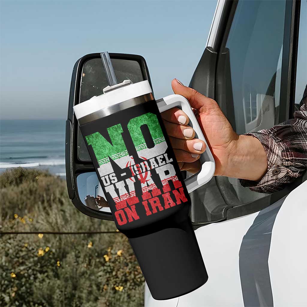 No Us Israel War On Iran Tumbler With Handle Anti War Political Protest Statement