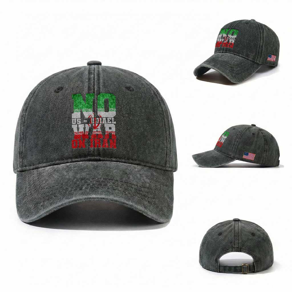 No Us Israel War On Iran Washed Cotton Baseball Cap Anti War Political Protest Statement