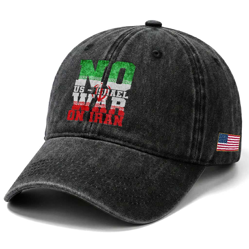 No Us Israel War On Iran Washed Cotton Baseball Cap Anti War Political Protest Statement