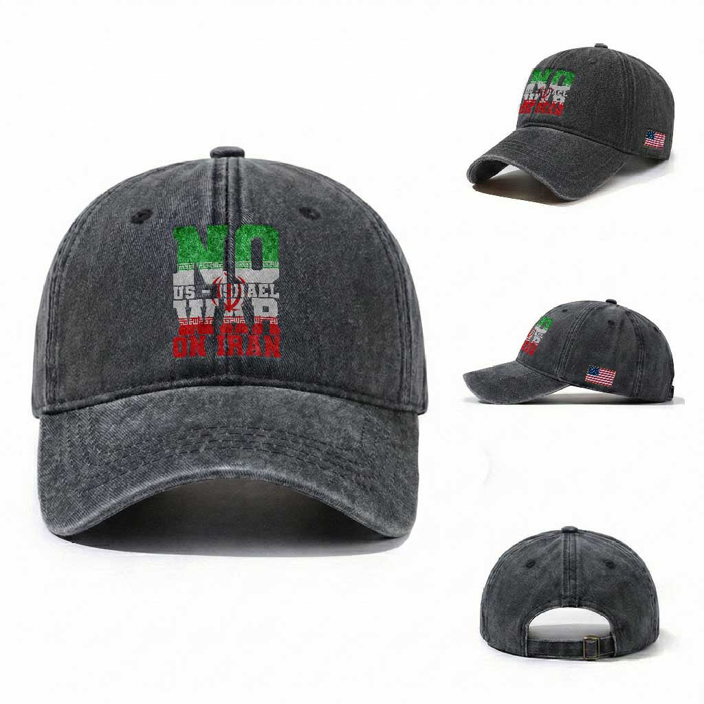 No Us Israel War On Iran Washed Cotton Baseball Cap Anti War Political Protest Statement