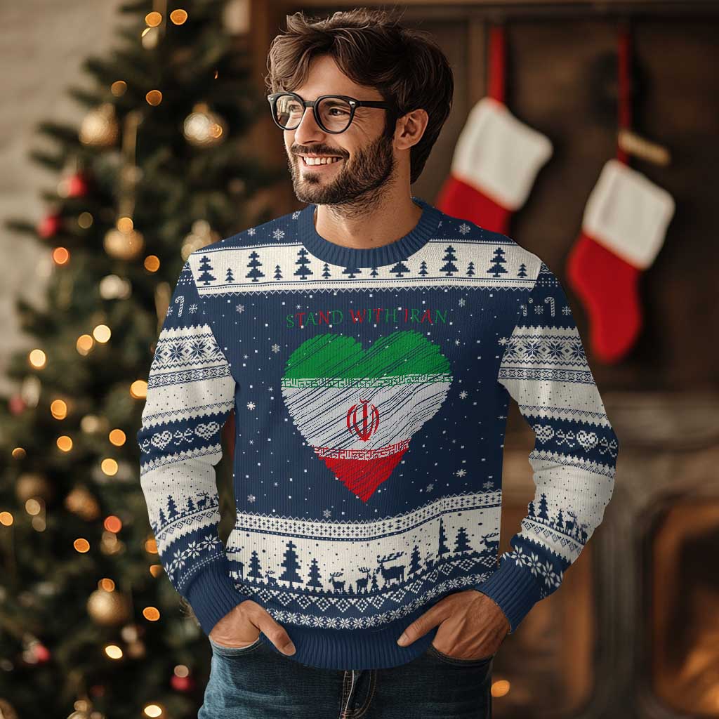 Stand With Iran Ugly Christmas Sweater Anti War Political Protest Statement