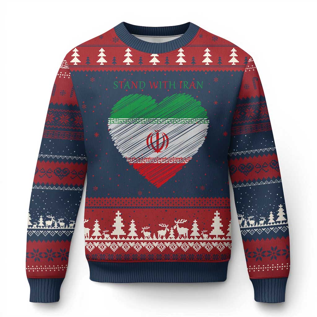 Stand With Iran Ugly Christmas Sweater Anti War Political Protest Statement