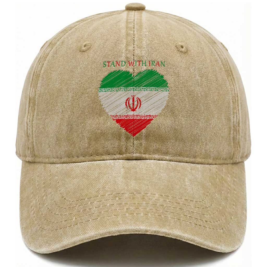 Stand With Iran Washed Cotton Baseball Cap Anti War Political Protest Statement