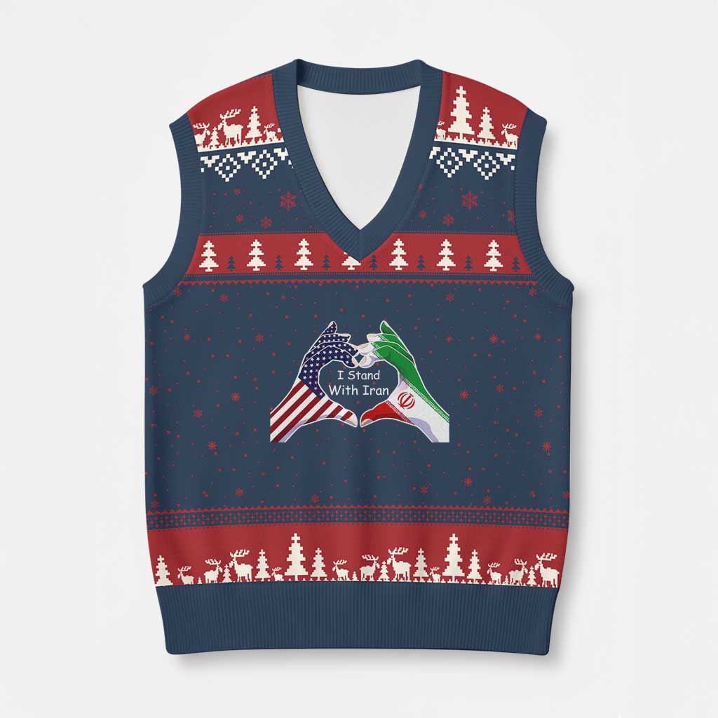 I Stand With Iran V-Neck Knit Sweater Vest Support Iranian People For Peace