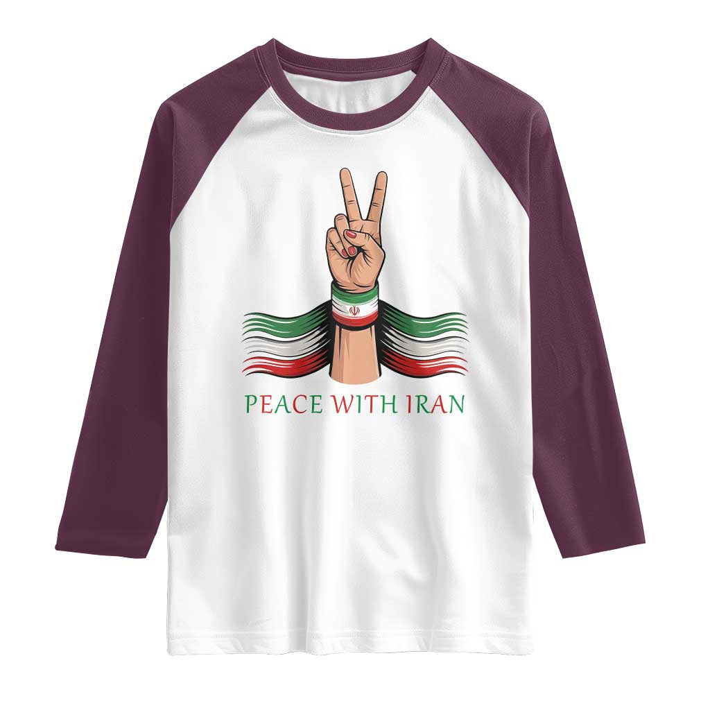 Peace With Iran Raglan Shirt Support Iranian People For Peace