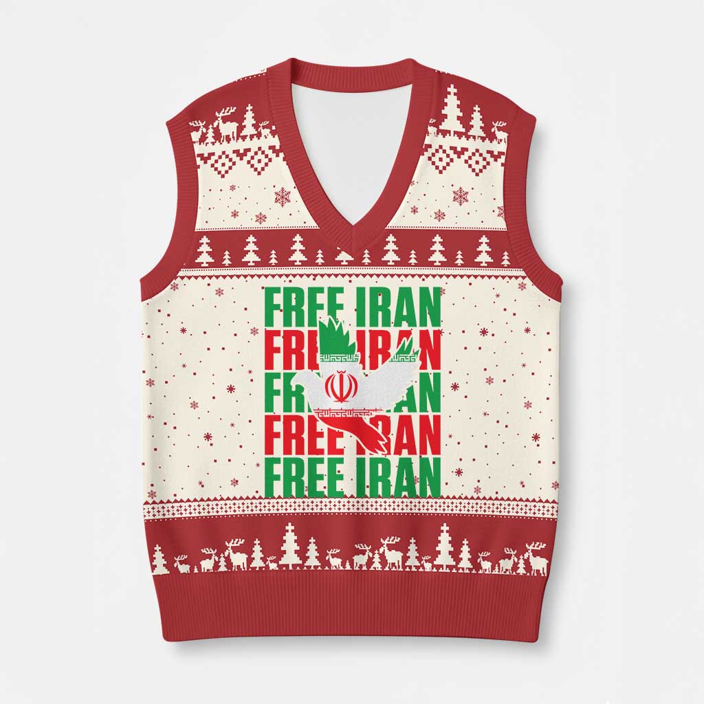 Freedom Dove Flag V-Neck Knit Sweater Vest Peaceful Iran Support