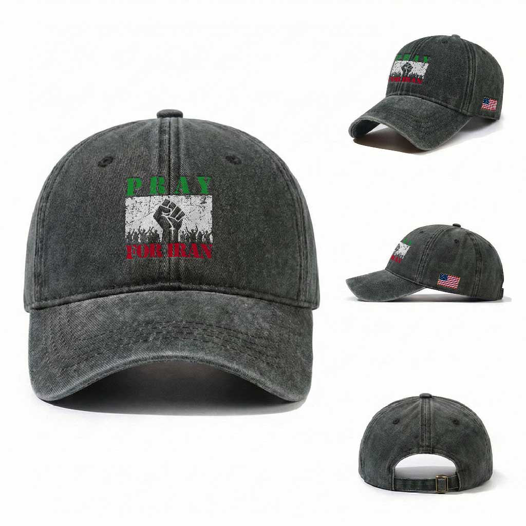 Pray For Iran Washed Cotton Baseball Cap Support Iranian People Peace