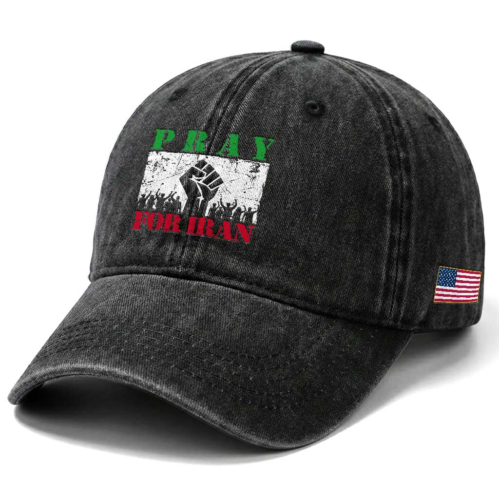 Pray For Iran Washed Cotton Baseball Cap Support Iranian People Peace