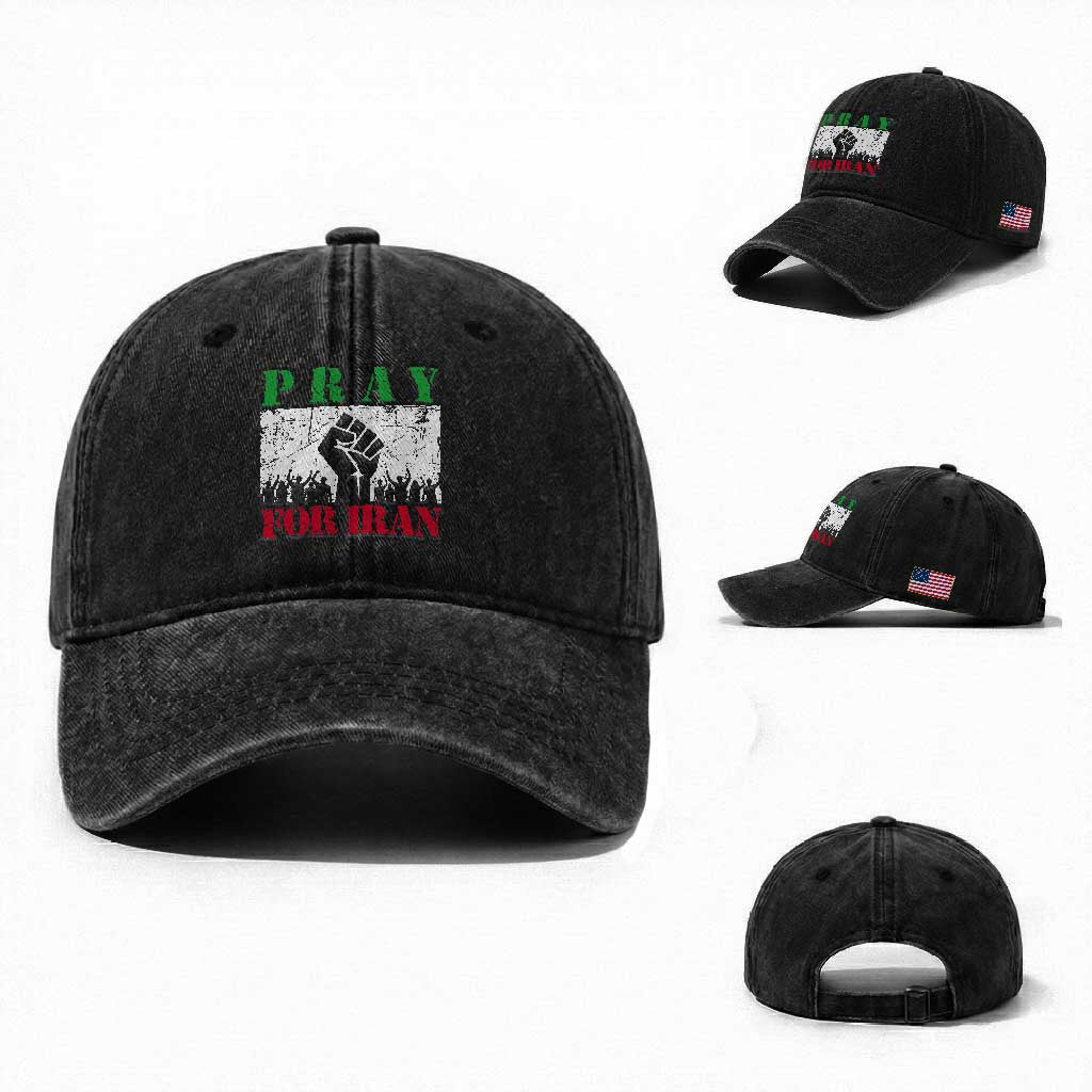 Pray For Iran Washed Cotton Baseball Cap Support Iranian People Peace