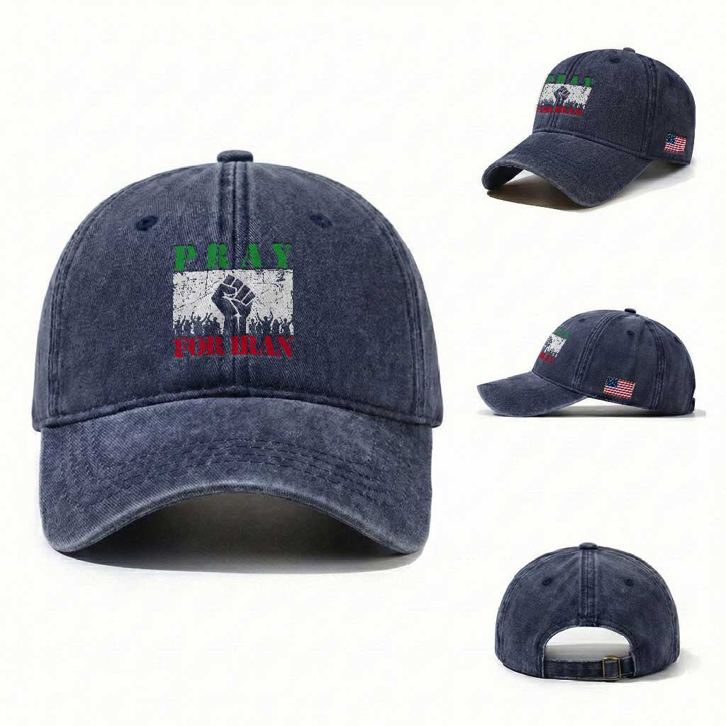 Pray For Iran Washed Cotton Baseball Cap Support Iranian People Peace