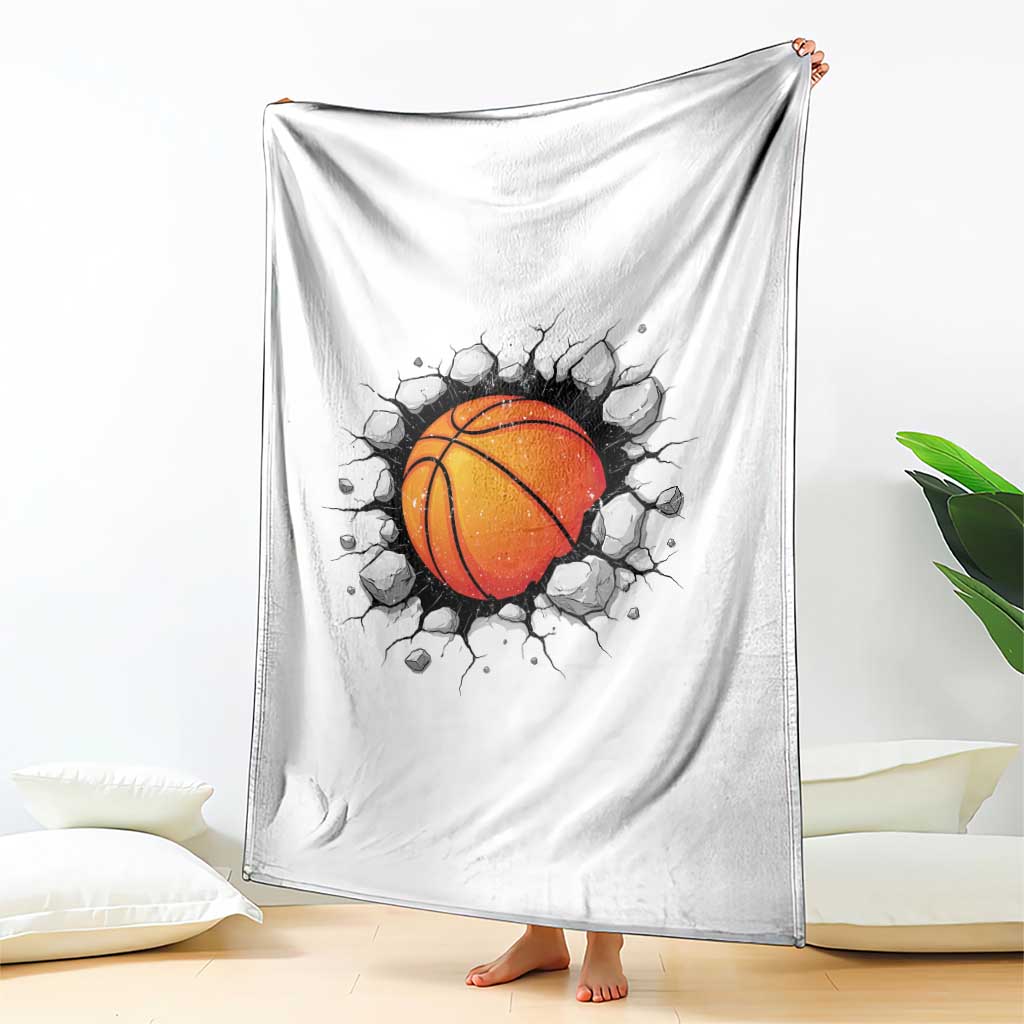 Funny Basketball Bursting Through Wall Throw Blanket Sports Fan Gift