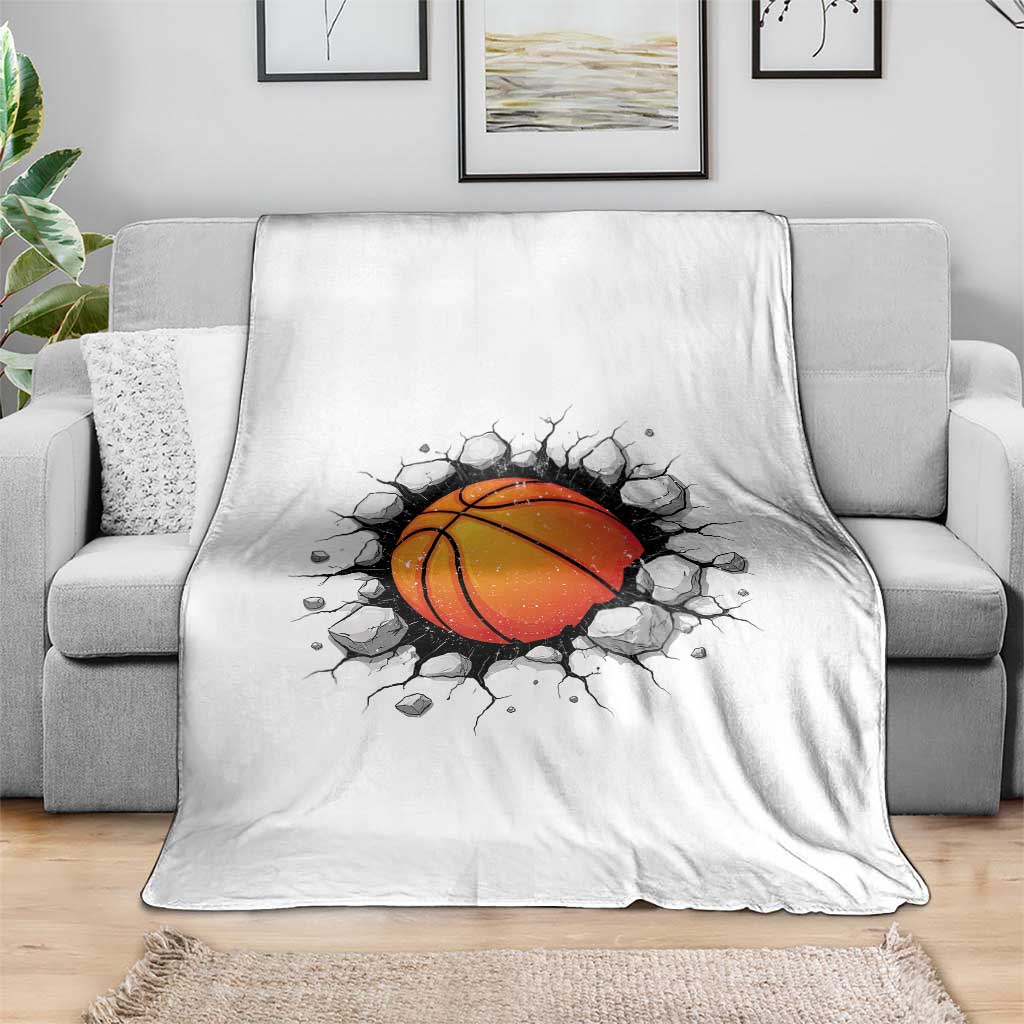 Funny Basketball Bursting Through Wall Throw Blanket Sports Fan Gift