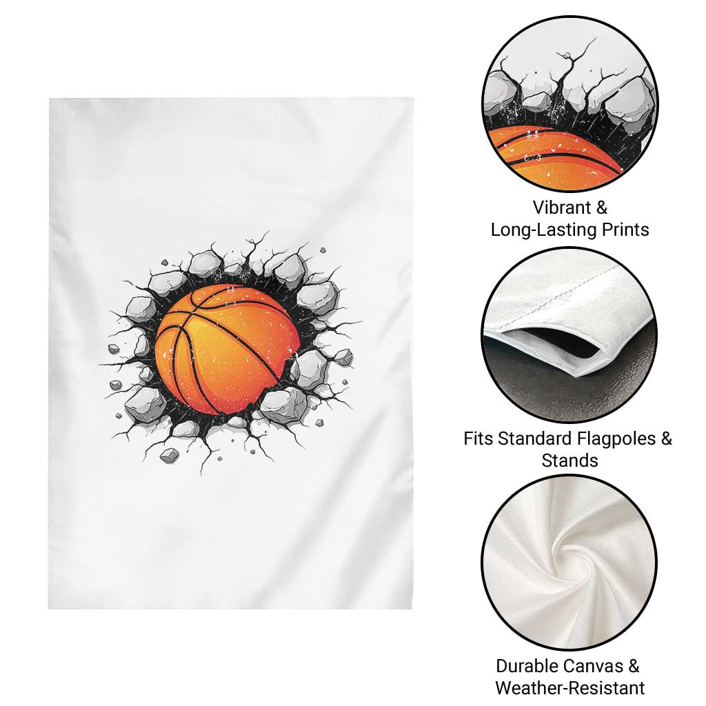 Funny Basketball Bursting Through Wall Garden Flag Sports Fan Gift