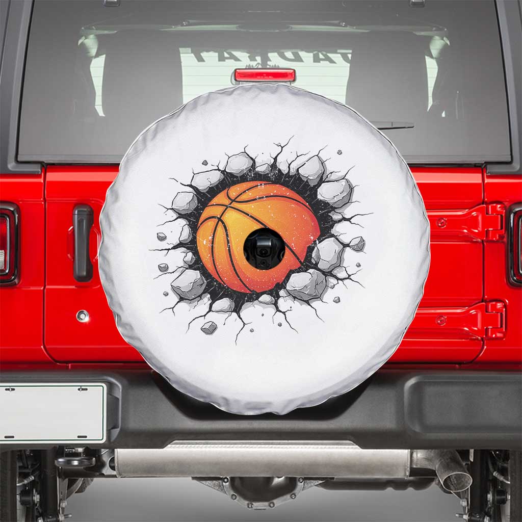 Funny Basketball Bursting Through Wall Spare Tire Cover Sports Fan Gift