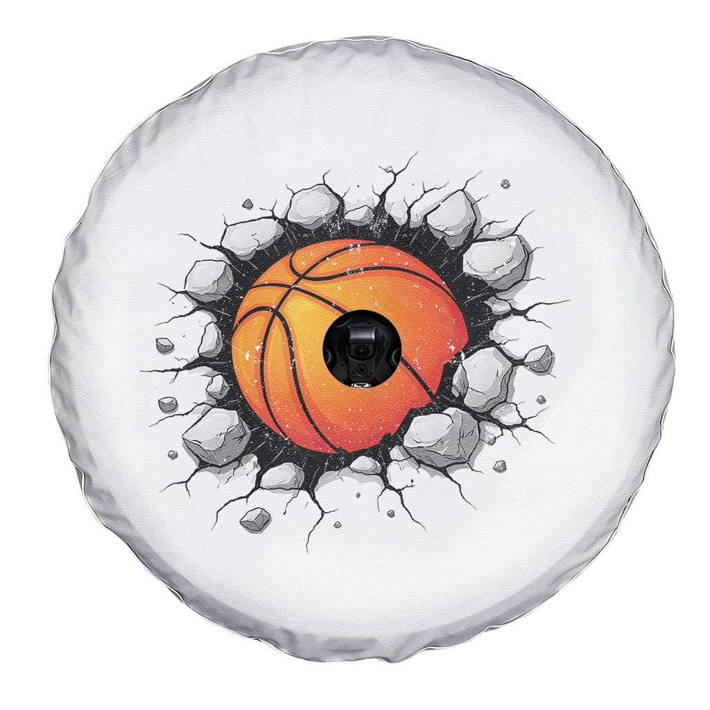 Funny Basketball Bursting Through Wall Spare Tire Cover Sports Fan Gift