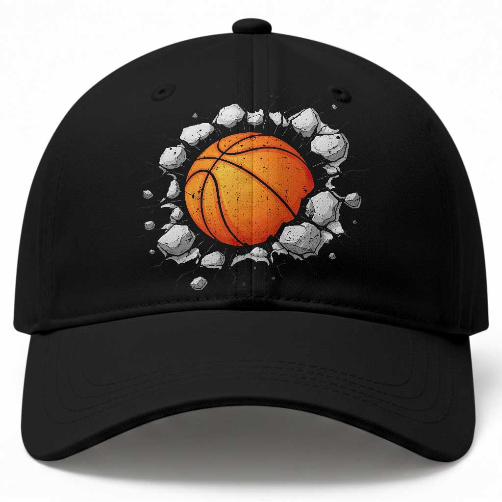 Funny Basketball Bursting Through Wall Baseball Cap Sports Fan Gift