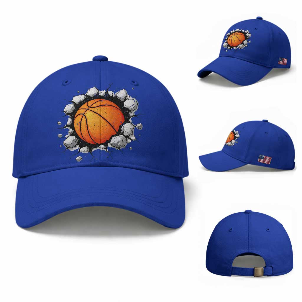 Funny Basketball Bursting Through Wall Baseball Cap Sports Fan Gift