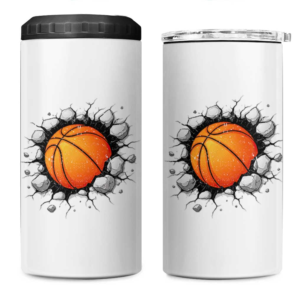Funny Basketball Bursting Through Wall 4 in 1 Can Cooler Tumbler Sports Fan Gift