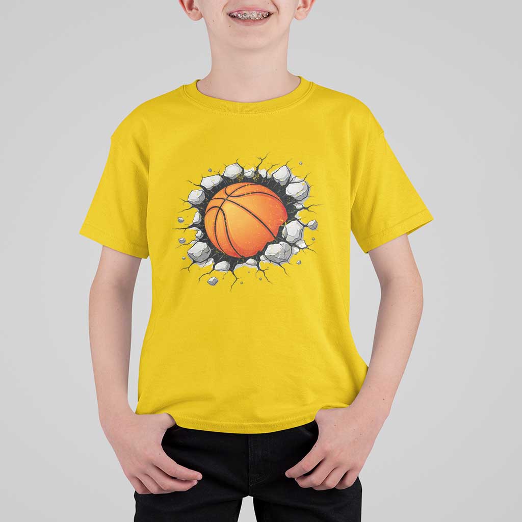 Funny Basketball Bursting Through Wall T Shirt For Kid Sports Fan Gift