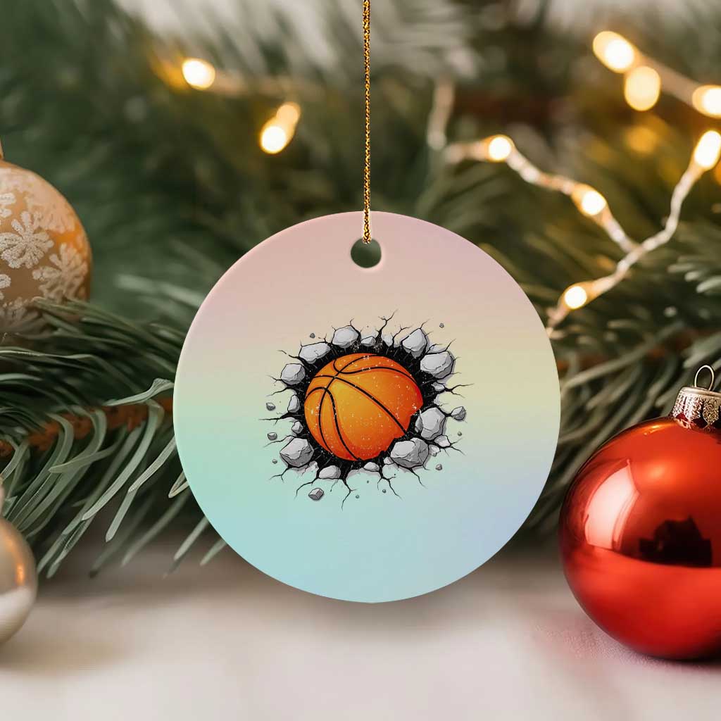 Funny Basketball Bursting Through Wall Ceramic Ornament Sports Fan Gift