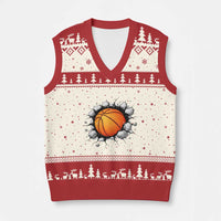 Funny Basketball Bursting Through Wall V-Neck Knit Sweater Vest Sports Fan Gift