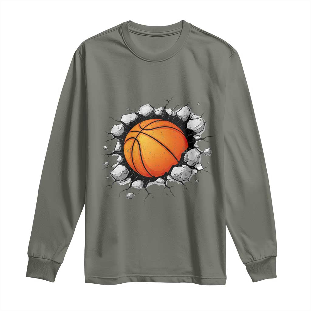 Funny Basketball Bursting Through Wall Long Sleeve Shirt Sports Fan Gift