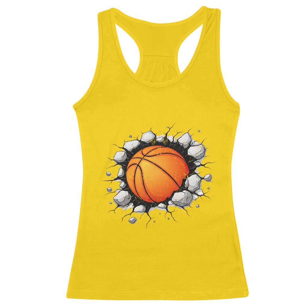 Funny Basketball Bursting Through Wall Racerback Tank Top Sports Fan Gift