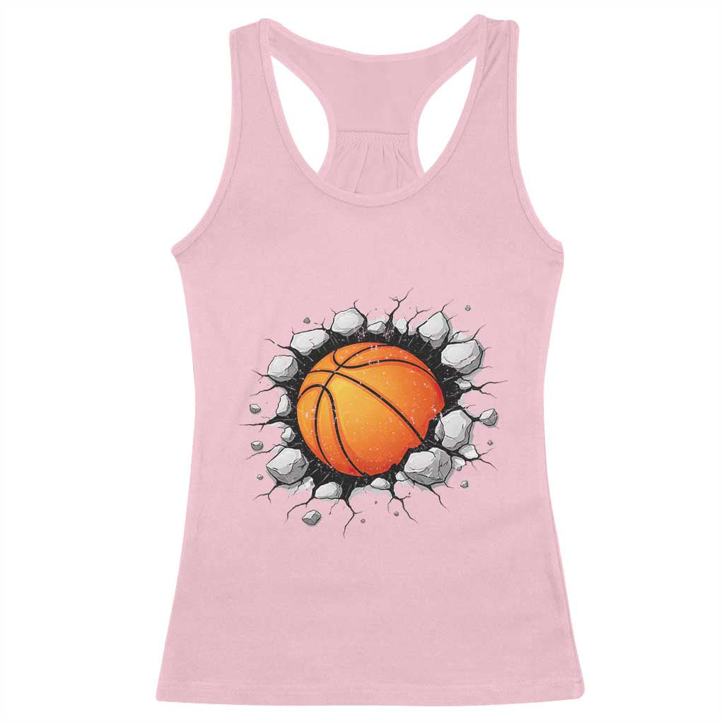 Funny Basketball Bursting Through Wall Racerback Tank Top Sports Fan Gift
