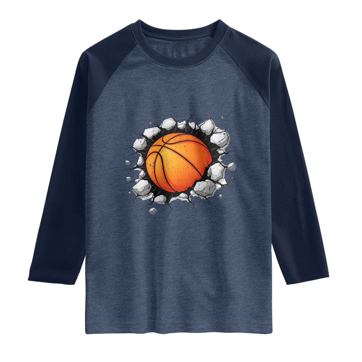 Funny Basketball Bursting Through Wall Raglan Shirt Sports Fan Gift