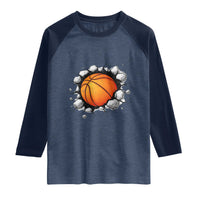 Funny Basketball Bursting Through Wall Raglan Shirt Sports Fan Gift