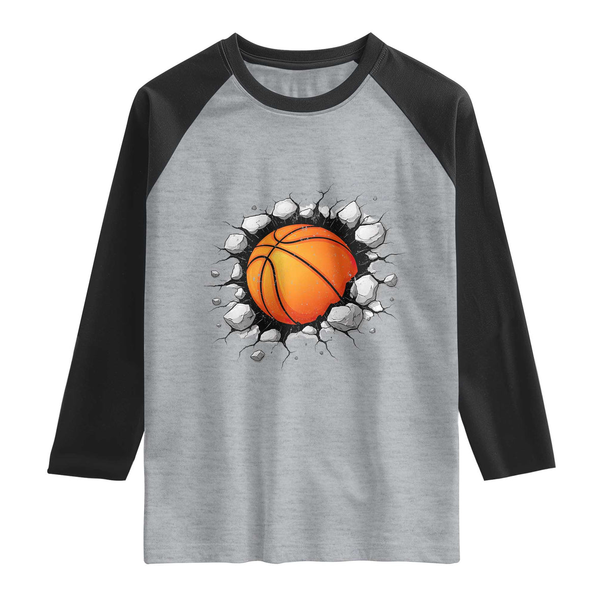 Funny Basketball Bursting Through Wall Raglan Shirt Sports Fan Gift