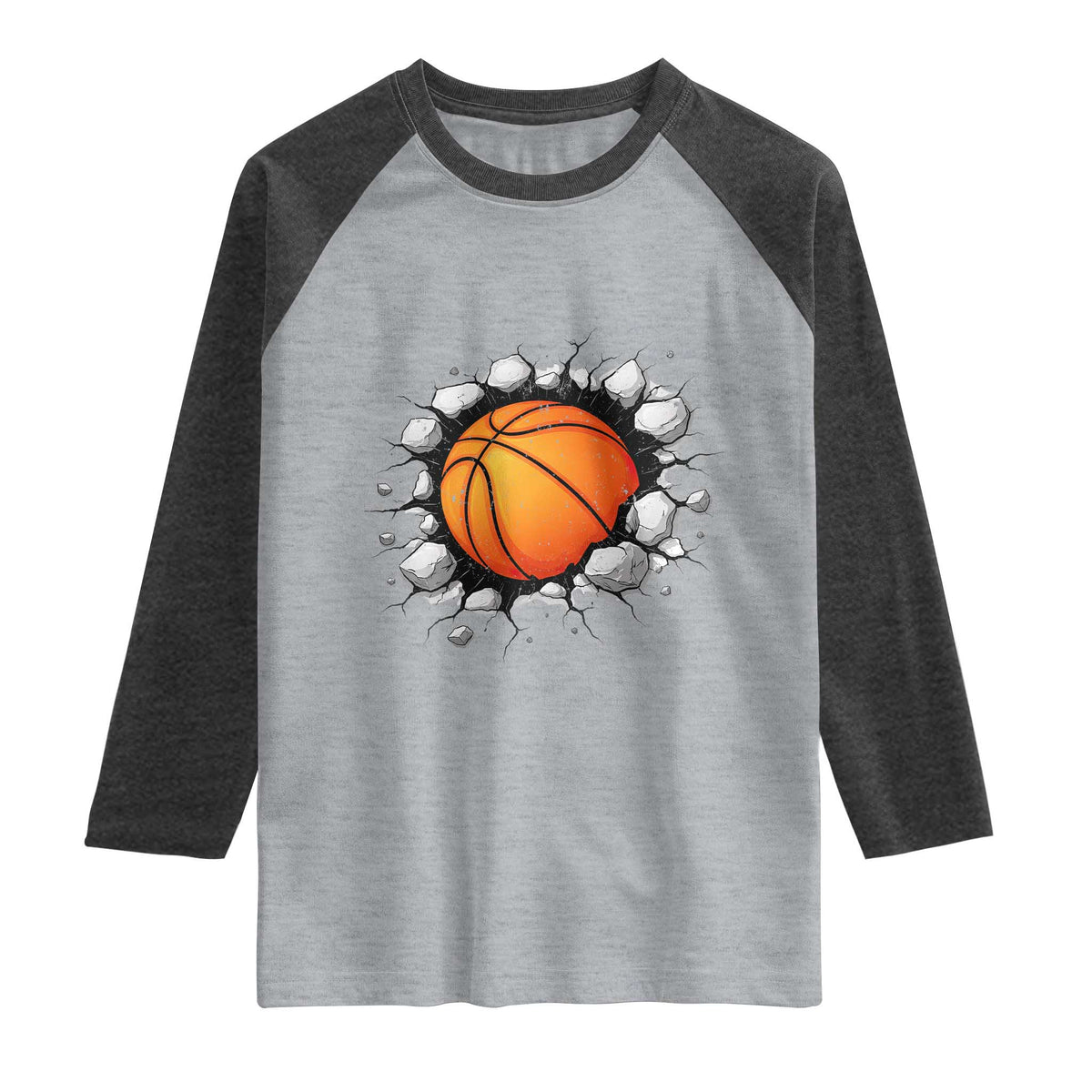 Funny Basketball Bursting Through Wall Raglan Shirt Sports Fan Gift