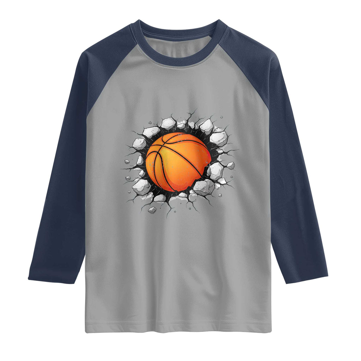 Funny Basketball Bursting Through Wall Raglan Shirt Sports Fan Gift